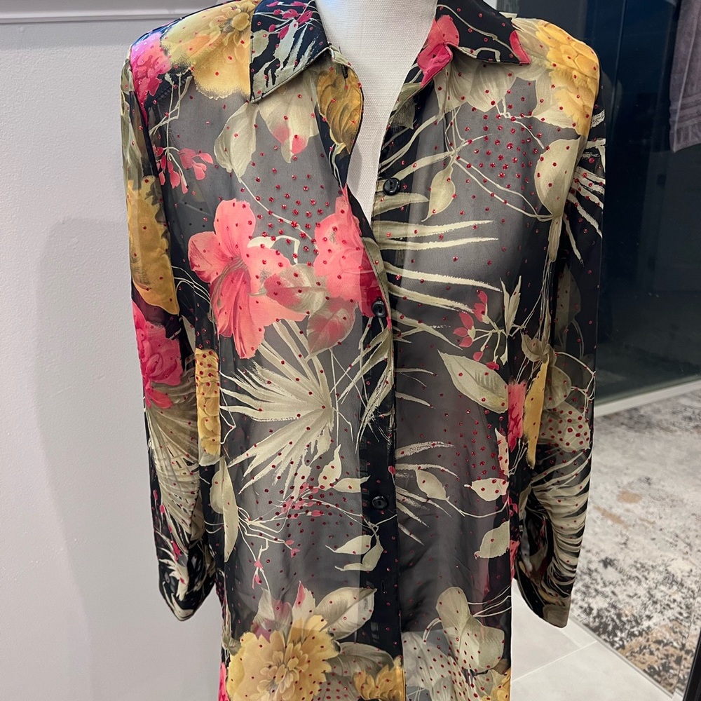 Floral Sheer Button-Up Blouse
